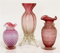 Pink and Cranberry Lot of Small Vases