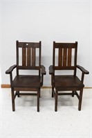 PAIR OF WORMY MAPLE "TIMBER" ARM CHAIRS