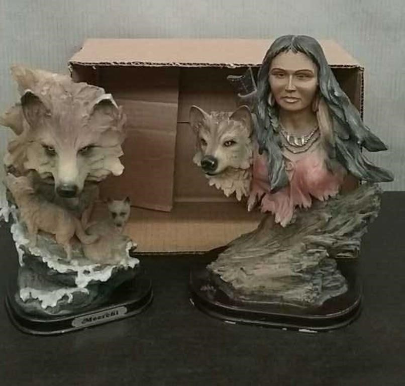 Box-Native American & Wolf Statues