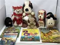 Vintage children’s books and stuffed animals