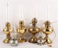 6 PEWTER & BRASS OIL LAMPS