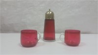 Victorian Cranberry Glass Muffineer, & 2