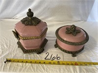 2 Pink Victorian Style Bowls w/ Lids
