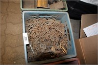 Estate- Blue Crate Assorted Chains, Hooks Etc