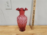 Fenton Cranberry Vase Swirl Spiral