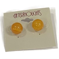 Pretty Yellow Amber Ball Stud Earrings