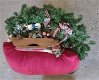 Tote of Decorative Items incl. Christmas Wreath
