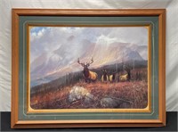Huge Framed Elk And Nature Print