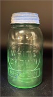 Antique White Crown Aqua Quart Fruit Jar W Lid Uv