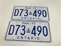 PAIR OF MARCH 1977 ONTARIO PLATES