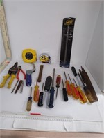 Assorted Hand Tools Screwdrivers Tape Measure &
