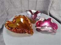 3 ART GLASS CANDY DISHES