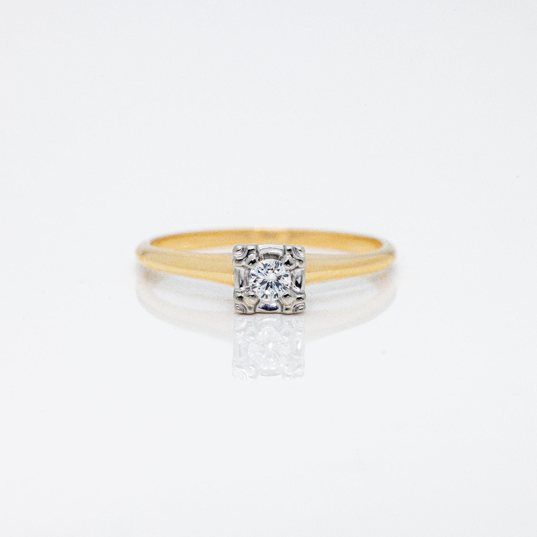 Vintage 14kt Gold Diamond Keepsake Engagement Ring