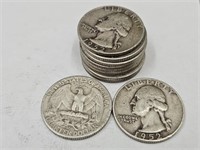 10- 1952 D Washington Silver Quarters