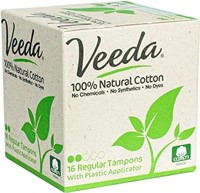 Veeda Natural All-Cotton Tampons, Regular,
