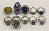 (10) Womens Gemstone Costume Jewelry Rings