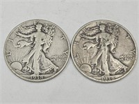 2- 1938 Walking Liberty Silver Half Dollar Coins