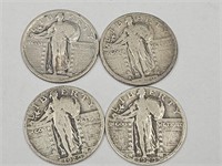 4- 1920 Standing LIberty Silver Quarters
