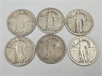 6- 1917 Standing Liberty Silver Quarters