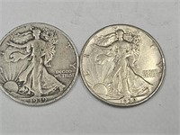 2- 1939 Walking Liberty Silver Half Dollar Coins