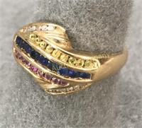 18kt Gold Ring w/ Gemstones sz 10