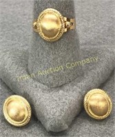 18kt Gold Ring & Earrings Set sz 8