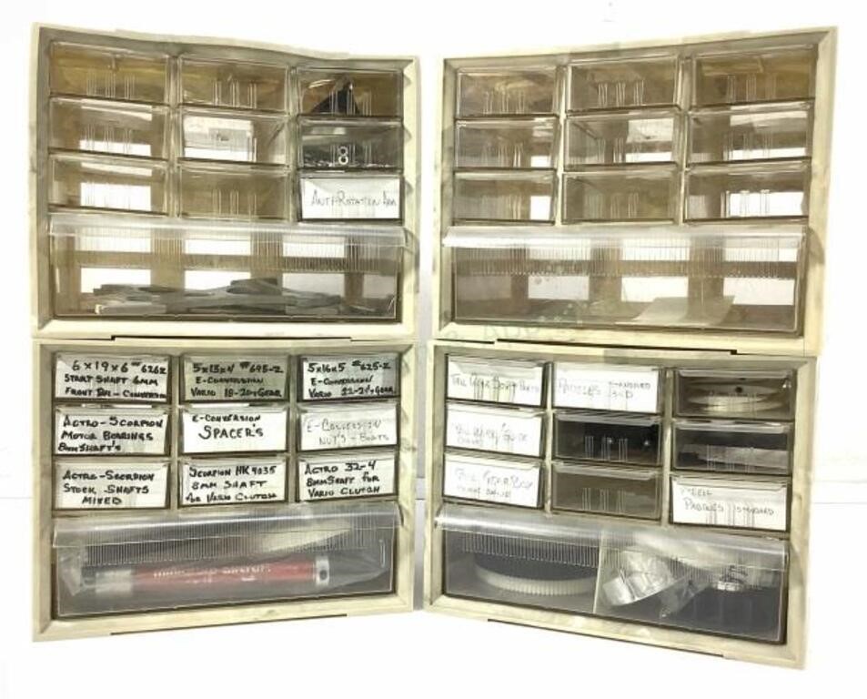 (4) Cabinets With Rc Helicopter Parts