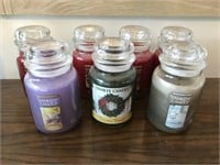 Seven Yankee candles