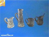 (4) antique glass pitchers with two glass