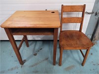 Vintage Solid Wooden Desk with Chair