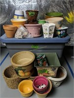 Gray Tote, Planters. In Basement