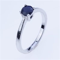 Sz 6.5 Sapphire Sterling Silver Solitaire Ring