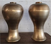 Pair of Chinese Brass Bulbous Form Vases Crane