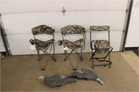 (3) Hunting Chairs & Decoys