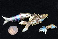 3 Enamel Articulating Fish Pendants