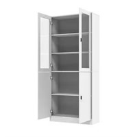 White Wood Storage Cabinet+Hutch 31.6x70.9x12.2"