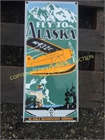 NEW PORCELAIN "FLY TO ALASKA" SIGN