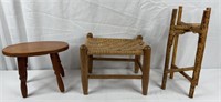 VTG Wooden Stools & Foldable Bamboo Plant Stand