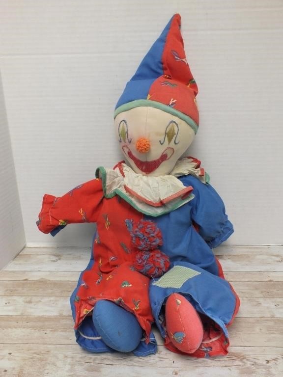 VINTAGE PLUSH CLOWN DOLL 25"T