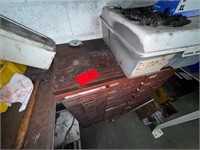 Metal parts bin/cabinet, incl contents