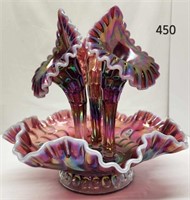 Plum Opalescent Thumbprint Epergne 9 1/2"