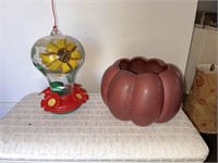 Vintage Gourd Ceramic Planter & Hummingbird Feeder