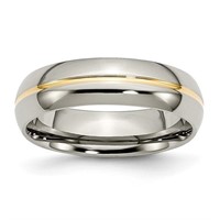 Titanium Polished Yellow IP-plated Grooved Band