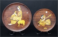 2 Mysore Inlaid Round Wood Cabinet Plates