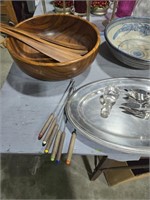 Lot Of Platters, Wooden Salad Bowl Etc As Shown