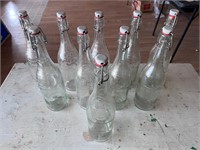 Lot of 10 VTG swing top etched glass bottles