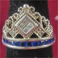 .925 Silver Ring with blue and clear stones, sz