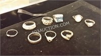 Lot of 9 Silver Rings
