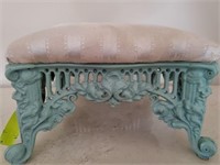 WROUGHT IRON FOOT STOOL UPHOLSTERED