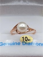 10kt Rose Gold Akoya Cultured Pearl & Diamond Ring
